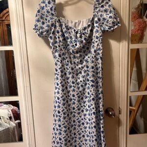 H&M Blue and White Floral Midi Dress